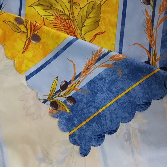 Table Cloth Scarf Panel 68 X 52" Scalloped Edge Sunflower Wheat Olives - Picture 3 of 4